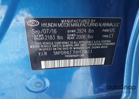 2017 Hyundai Elantra Limited из США, поврежденный, VIN 5NPD84LF7HH129613